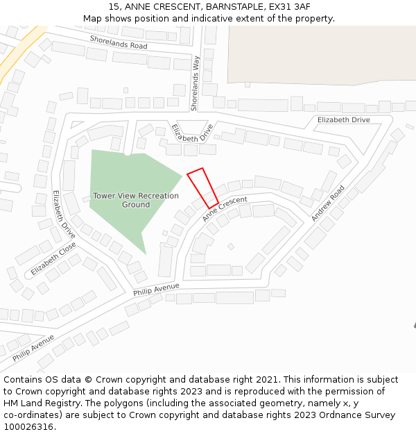 15, ANNE CRESCENT, BARNSTAPLE, EX31 3AF: Location map and indicative extent of plot