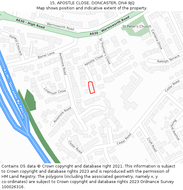 15, APOSTLE CLOSE, DONCASTER, DN4 9JQ: Location map and indicative extent of plot