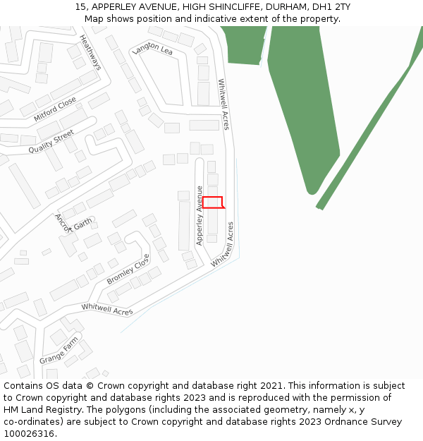 15, APPERLEY AVENUE, HIGH SHINCLIFFE, DURHAM, DH1 2TY: Location map and indicative extent of plot