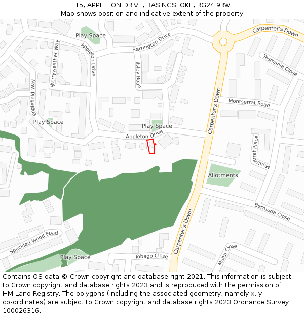 15, APPLETON DRIVE, BASINGSTOKE, RG24 9RW: Location map and indicative extent of plot