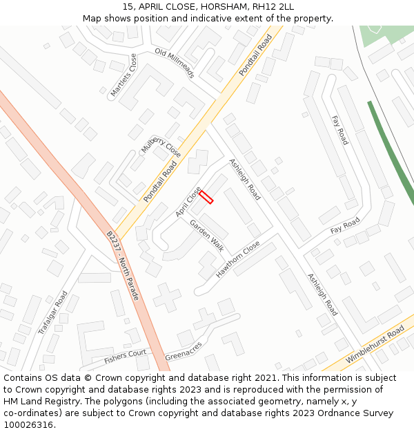 15, APRIL CLOSE, HORSHAM, RH12 2LL: Location map and indicative extent of plot