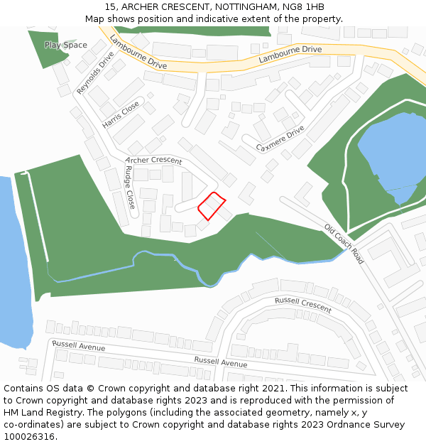 15, ARCHER CRESCENT, NOTTINGHAM, NG8 1HB: Location map and indicative extent of plot