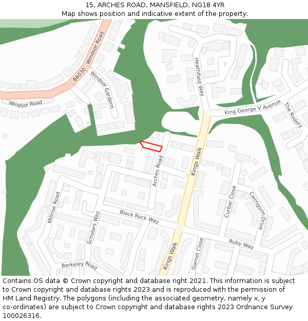 15, ARCHES ROAD, MANSFIELD, NG18 4YR: Location map and indicative extent of plot