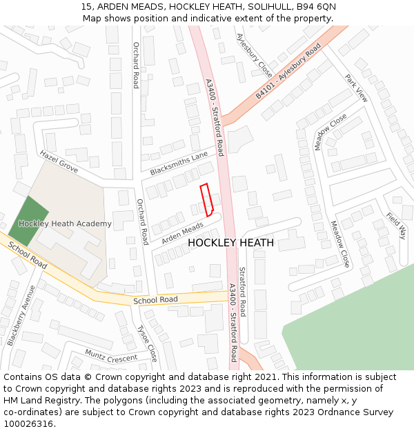 15, ARDEN MEADS, HOCKLEY HEATH, SOLIHULL, B94 6QN: Location map and indicative extent of plot