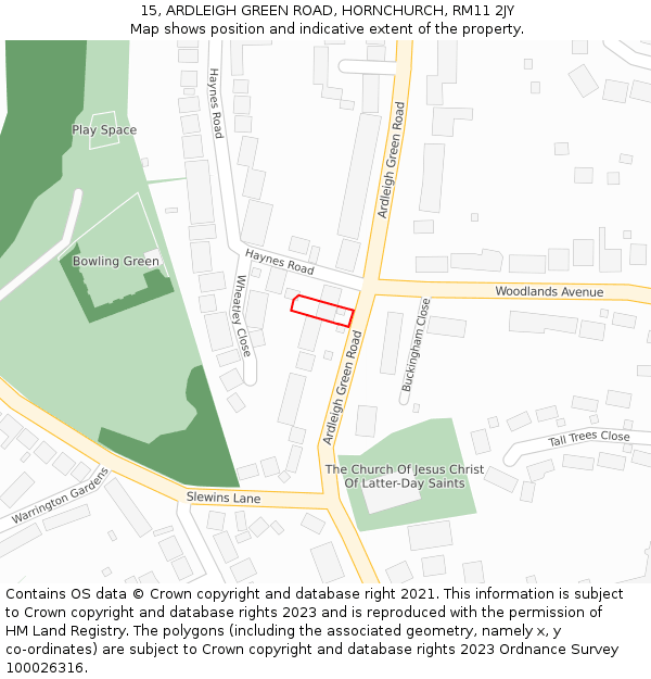 15, ARDLEIGH GREEN ROAD, HORNCHURCH, RM11 2JY: Location map and indicative extent of plot