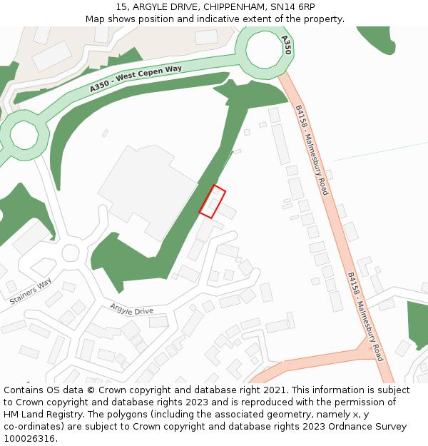 15, ARGYLE DRIVE, CHIPPENHAM, SN14 6RP: Location map and indicative extent of plot