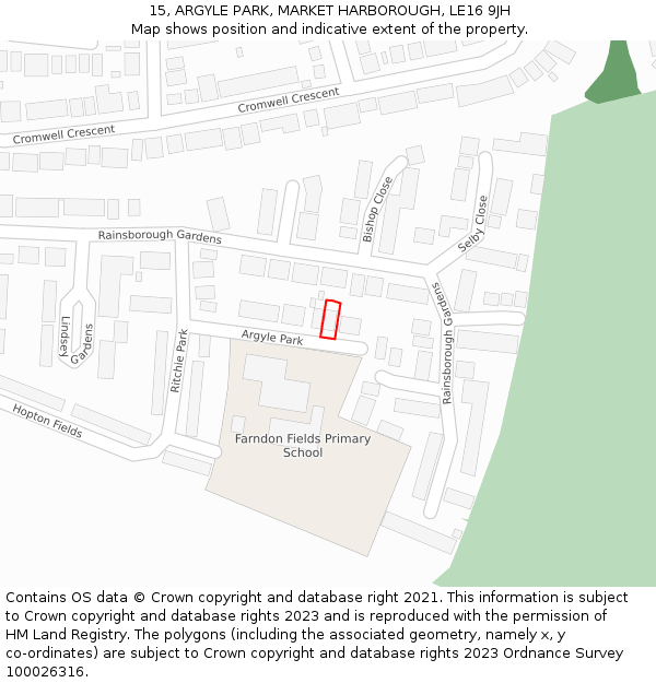 15, ARGYLE PARK, MARKET HARBOROUGH, LE16 9JH: Location map and indicative extent of plot