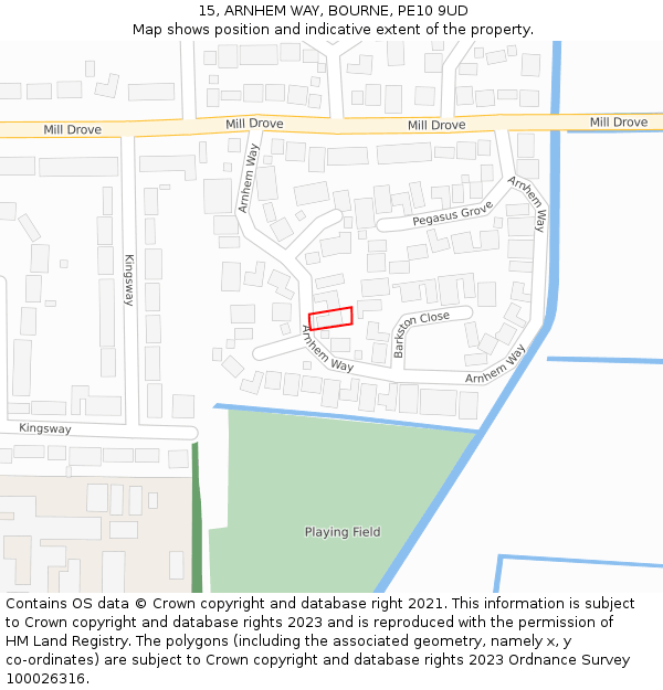 15, ARNHEM WAY, BOURNE, PE10 9UD: Location map and indicative extent of plot