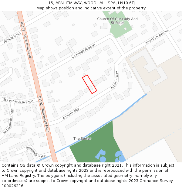 15, ARNHEM WAY, WOODHALL SPA, LN10 6TJ: Location map and indicative extent of plot