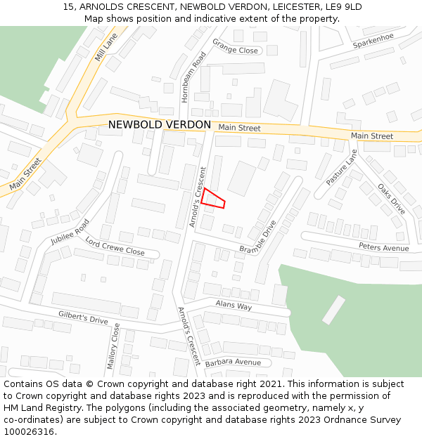 15, ARNOLDS CRESCENT, NEWBOLD VERDON, LEICESTER, LE9 9LD: Location map and indicative extent of plot