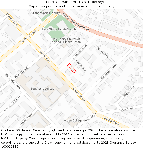 15, ARNSIDE ROAD, SOUTHPORT, PR9 0QX: Location map and indicative extent of plot