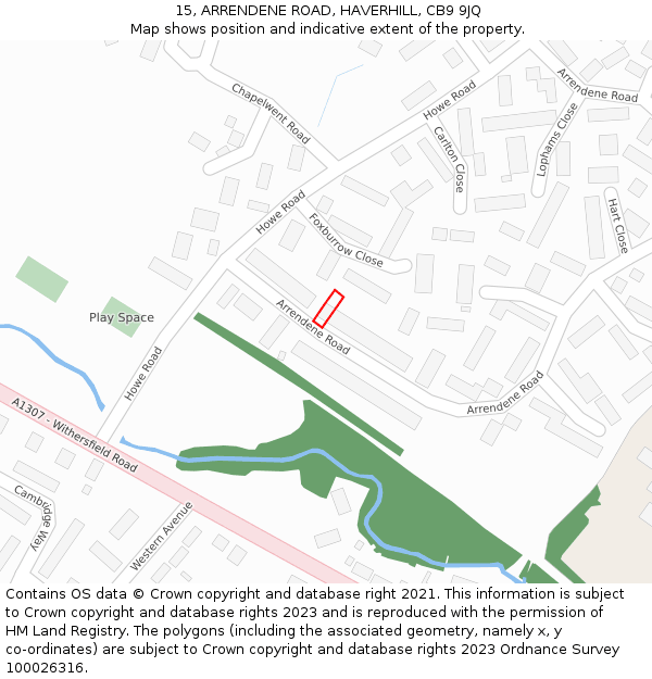 15, ARRENDENE ROAD, HAVERHILL, CB9 9JQ: Location map and indicative extent of plot