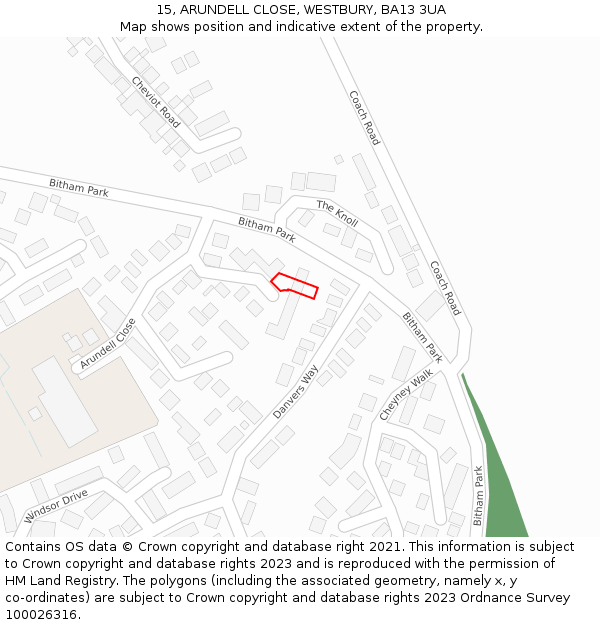 15, ARUNDELL CLOSE, WESTBURY, BA13 3UA: Location map and indicative extent of plot