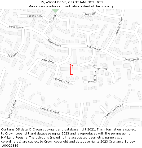 15, ASCOT DRIVE, GRANTHAM, NG31 9TB: Location map and indicative extent of plot