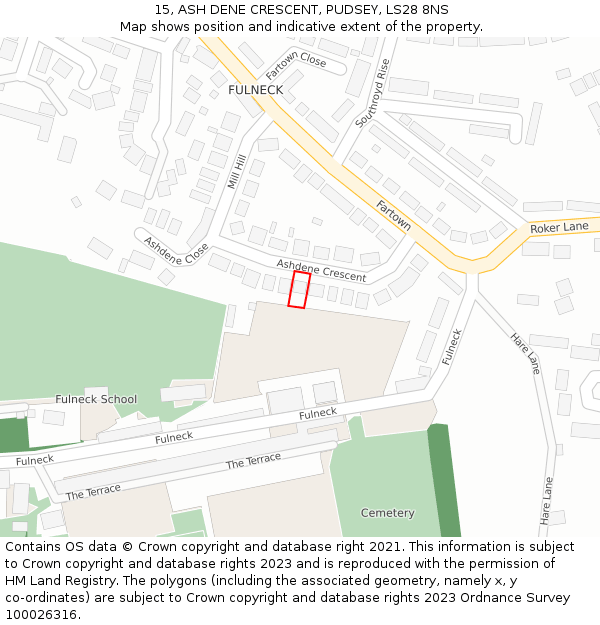 15, ASH DENE CRESCENT, PUDSEY, LS28 8NS: Location map and indicative extent of plot