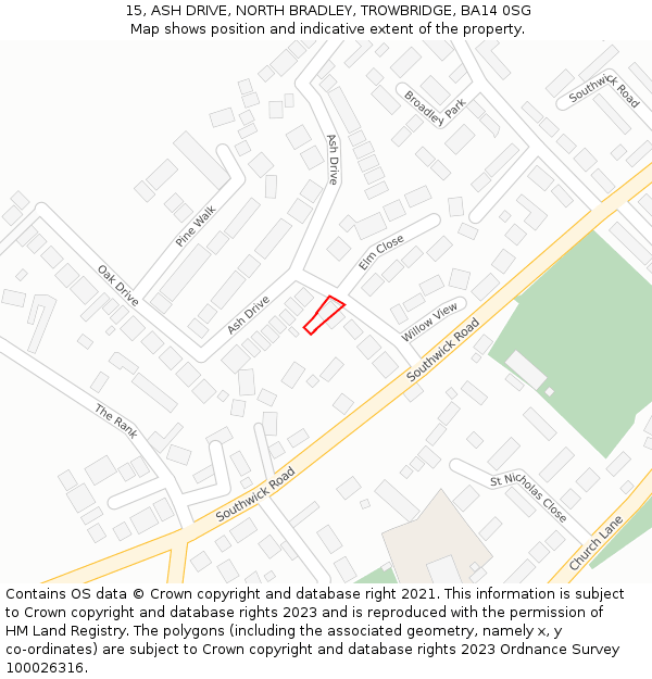 15, ASH DRIVE, NORTH BRADLEY, TROWBRIDGE, BA14 0SG: Location map and indicative extent of plot