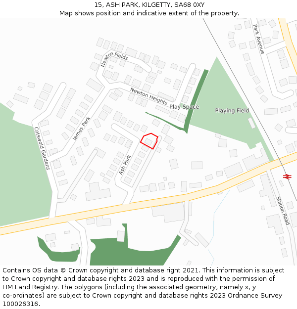 15, ASH PARK, KILGETTY, SA68 0XY: Location map and indicative extent of plot