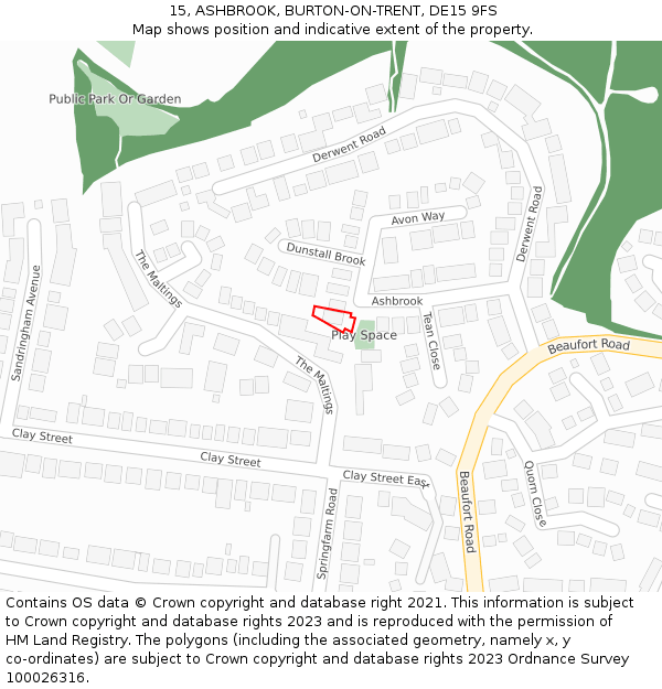 15, ASHBROOK, BURTON-ON-TRENT, DE15 9FS: Location map and indicative extent of plot