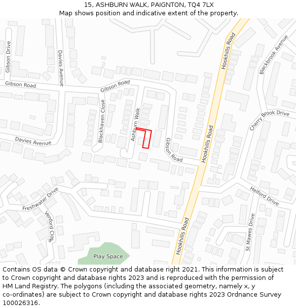 15, ASHBURN WALK, PAIGNTON, TQ4 7LX: Location map and indicative extent of plot
