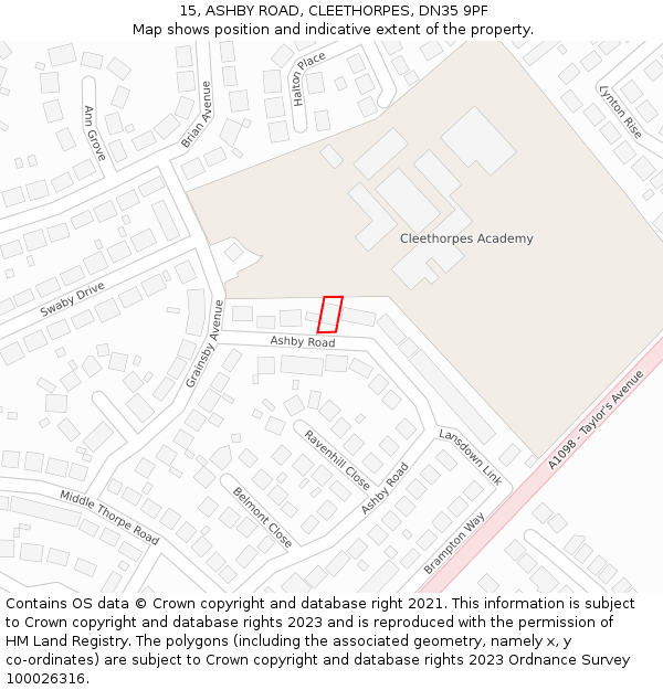 15, ASHBY ROAD, CLEETHORPES, DN35 9PF: Location map and indicative extent of plot