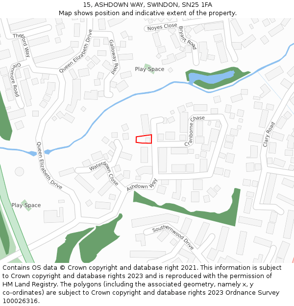 15, ASHDOWN WAY, SWINDON, SN25 1FA: Location map and indicative extent of plot