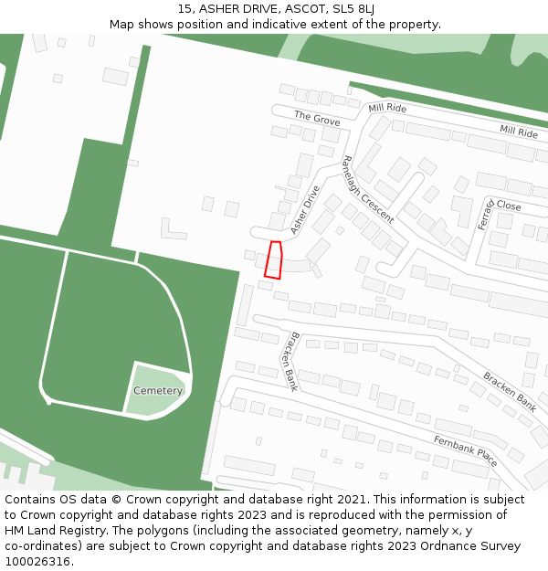 15, ASHER DRIVE, ASCOT, SL5 8LJ: Location map and indicative extent of plot