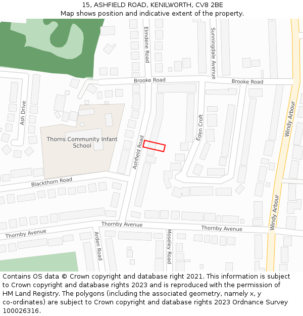 15, ASHFIELD ROAD, KENILWORTH, CV8 2BE: Location map and indicative extent of plot