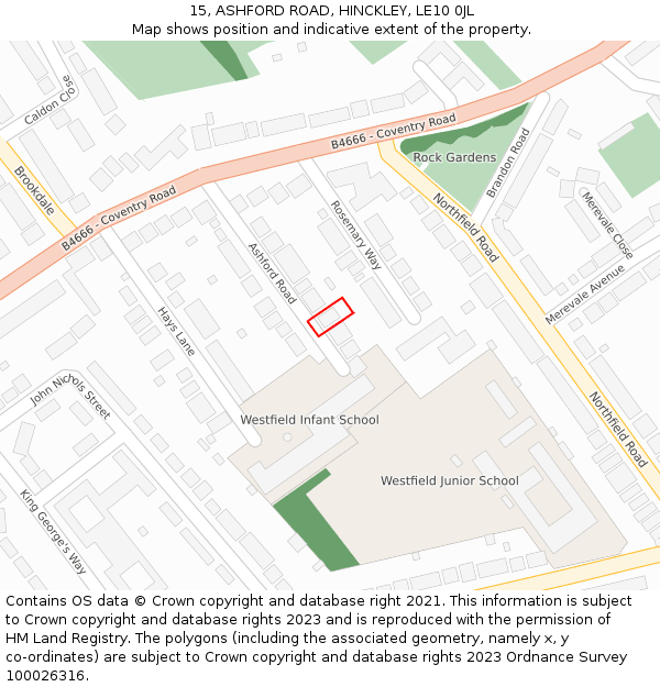 15, ASHFORD ROAD, HINCKLEY, LE10 0JL: Location map and indicative extent of plot