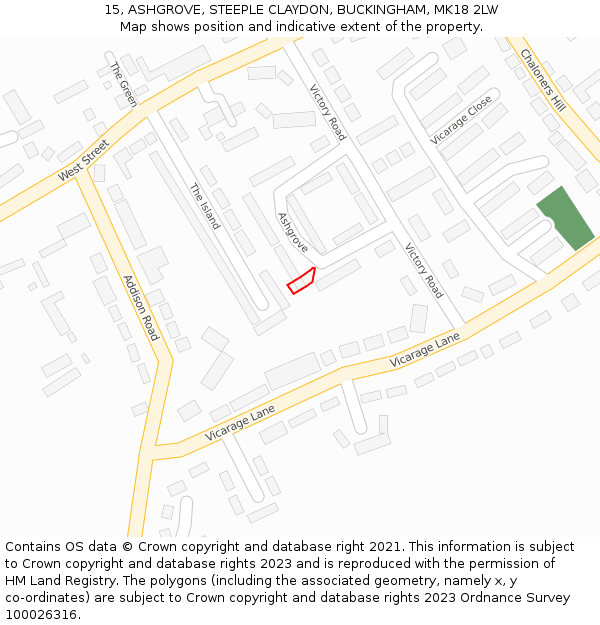 15, ASHGROVE, STEEPLE CLAYDON, BUCKINGHAM, MK18 2LW: Location map and indicative extent of plot