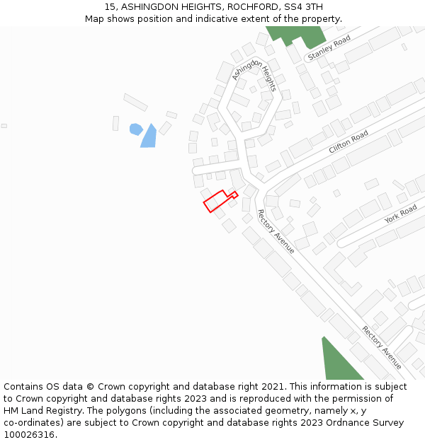 15, ASHINGDON HEIGHTS, ROCHFORD, SS4 3TH: Location map and indicative extent of plot