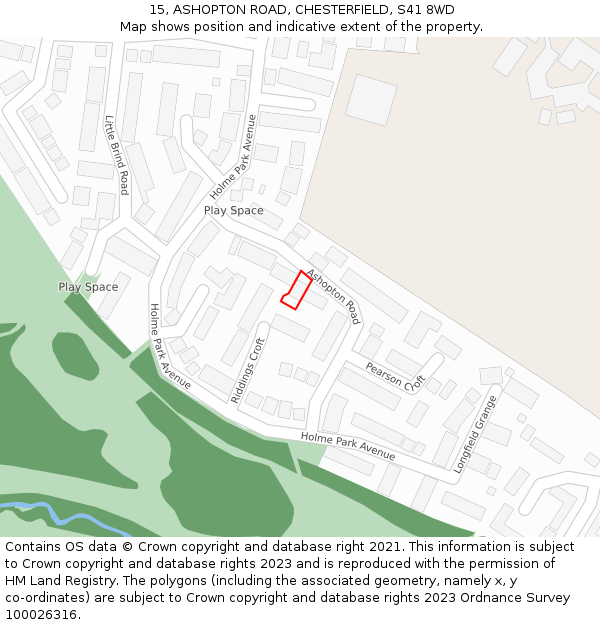 15, ASHOPTON ROAD, CHESTERFIELD, S41 8WD: Location map and indicative extent of plot