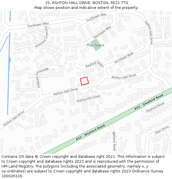 15, ASHTON HALL DRIVE, BOSTON, PE21 7TG: Location map and indicative extent of plot