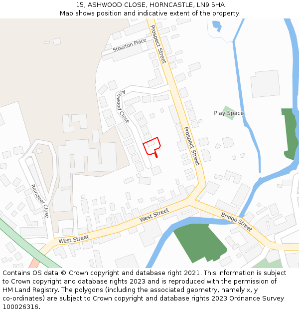 15, ASHWOOD CLOSE, HORNCASTLE, LN9 5HA: Location map and indicative extent of plot