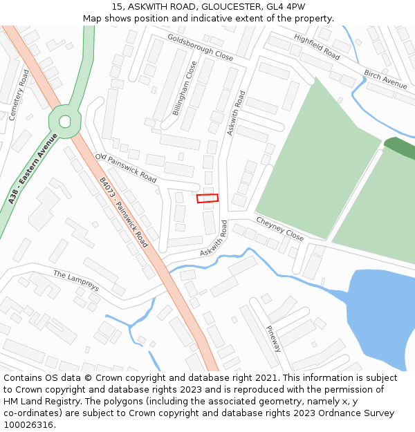 15, ASKWITH ROAD, GLOUCESTER, GL4 4PW: Location map and indicative extent of plot