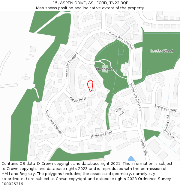 15, ASPEN DRIVE, ASHFORD, TN23 3QP: Location map and indicative extent of plot