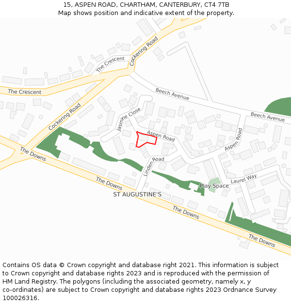 15, ASPEN ROAD, CHARTHAM, CANTERBURY, CT4 7TB: Location map and indicative extent of plot