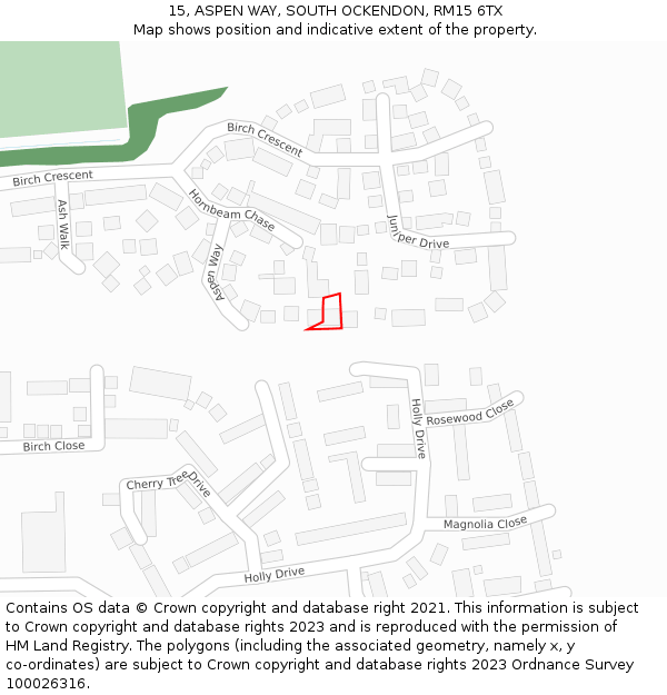 15, ASPEN WAY, SOUTH OCKENDON, RM15 6TX: Location map and indicative extent of plot