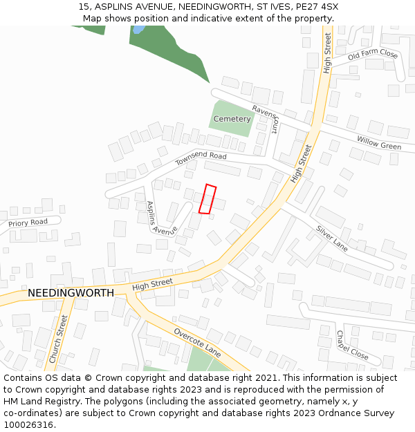 15, ASPLINS AVENUE, NEEDINGWORTH, ST IVES, PE27 4SX: Location map and indicative extent of plot