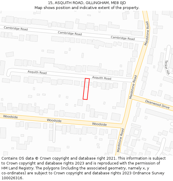 15, ASQUITH ROAD, GILLINGHAM, ME8 0JD: Location map and indicative extent of plot