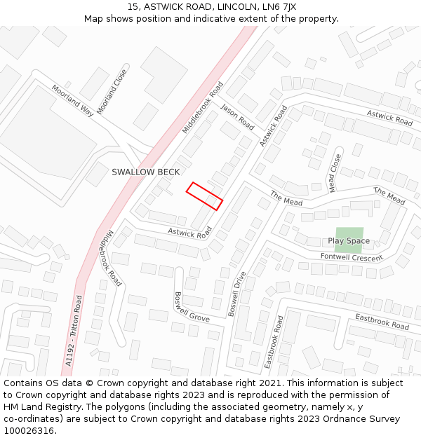 15, ASTWICK ROAD, LINCOLN, LN6 7JX: Location map and indicative extent of plot