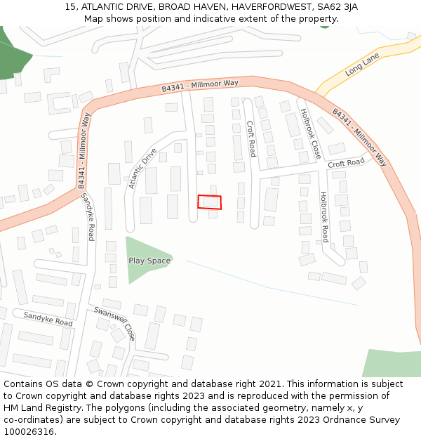 15, ATLANTIC DRIVE, BROAD HAVEN, HAVERFORDWEST, SA62 3JA: Location map and indicative extent of plot