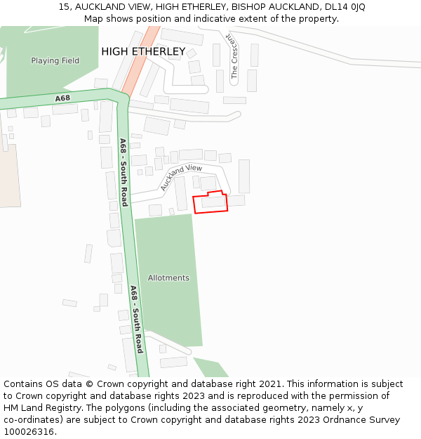 15, AUCKLAND VIEW, HIGH ETHERLEY, BISHOP AUCKLAND, DL14 0JQ: Location map and indicative extent of plot