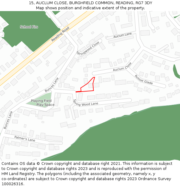 15, AUCLUM CLOSE, BURGHFIELD COMMON, READING, RG7 3DY: Location map and indicative extent of plot