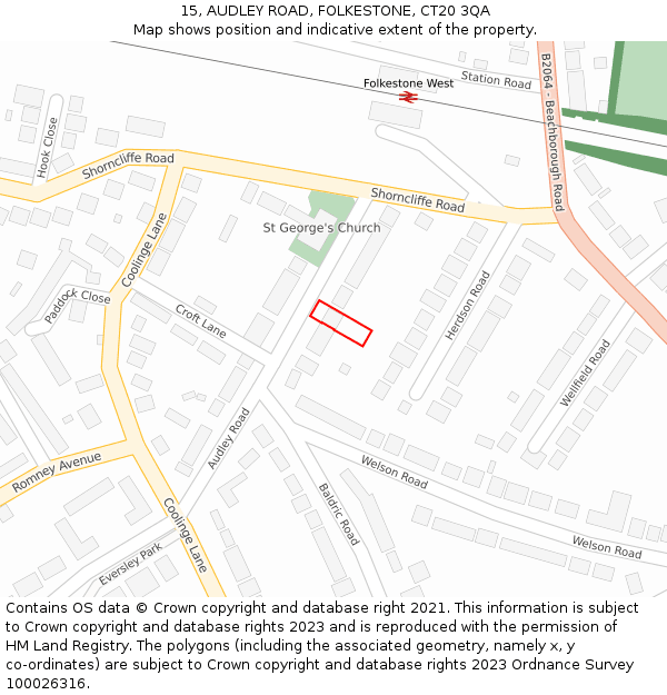 15, AUDLEY ROAD, FOLKESTONE, CT20 3QA: Location map and indicative extent of plot