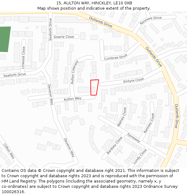 15, AULTON WAY, HINCKLEY, LE10 0XB: Location map and indicative extent of plot