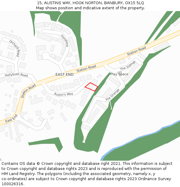 15, AUSTINS WAY, HOOK NORTON, BANBURY, OX15 5LQ: Location map and indicative extent of plot