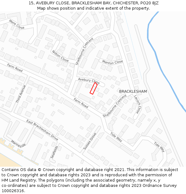 15, AVEBURY CLOSE, BRACKLESHAM BAY, CHICHESTER, PO20 8JZ: Location map and indicative extent of plot