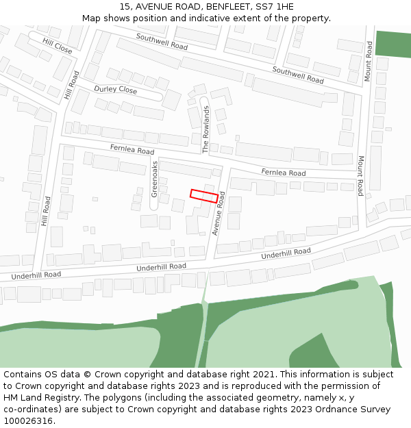 15, AVENUE ROAD, BENFLEET, SS7 1HE: Location map and indicative extent of plot