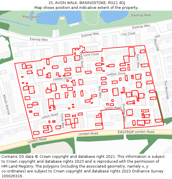 15, AVON WALK, BASINGSTOKE, RG21 4DJ: Location map and indicative extent of plot