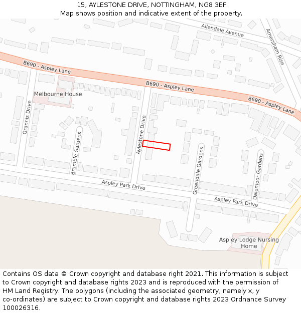 15, AYLESTONE DRIVE, NOTTINGHAM, NG8 3EF: Location map and indicative extent of plot